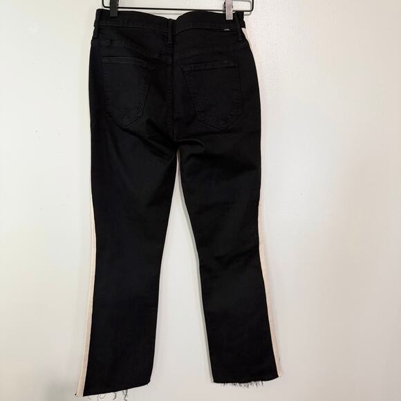 Mother Insider Striped Crop Step-Hem Fray Jeans Black Guilty Racer Stretch Sz 29 - Picture 9 of 16